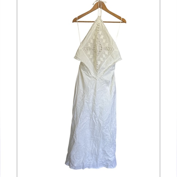 Abercrombie dress White Maxi New halter crochet linen cotton blend medium - Picture 8 of 9